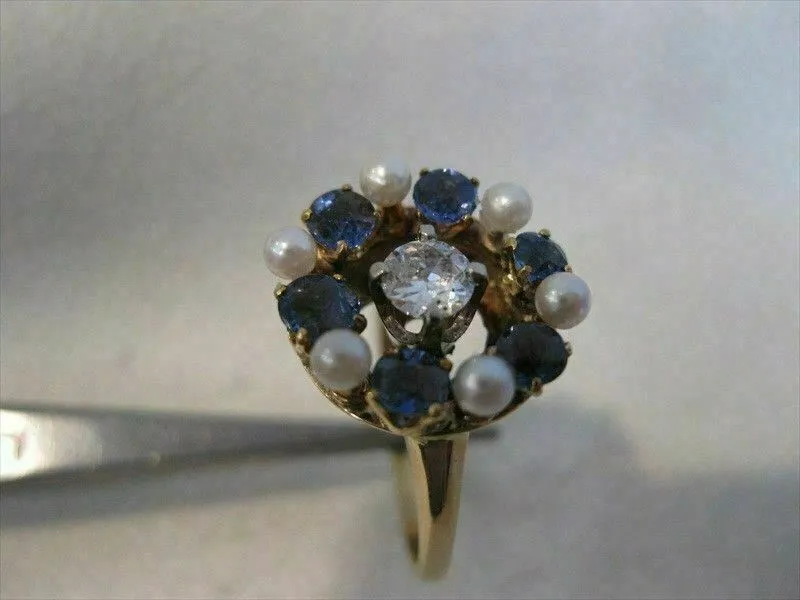 ANTIQUE 1.50CT OLD MINE DIAMOND AAA SAPPHIRE & PEARL 14K YELLOW GOLD 3D RING 815
