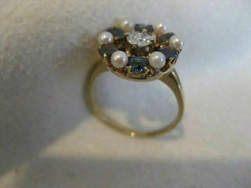 ANTIQUE 1.50CT OLD MINE DIAMOND AAA SAPPHIRE & PEARL 14K YELLOW GOLD 3D RING 815