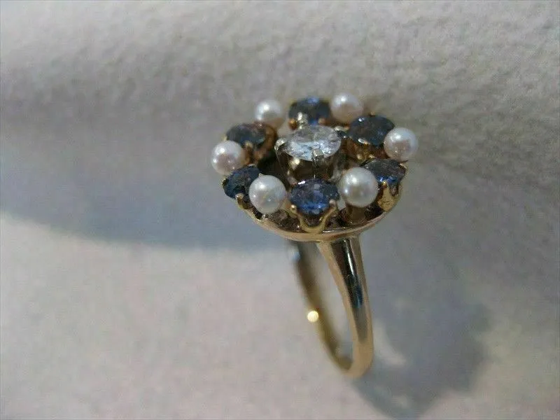 ANTIQUE 1.50CT OLD MINE DIAMOND AAA SAPPHIRE & PEARL 14K YELLOW GOLD 3D RING 815