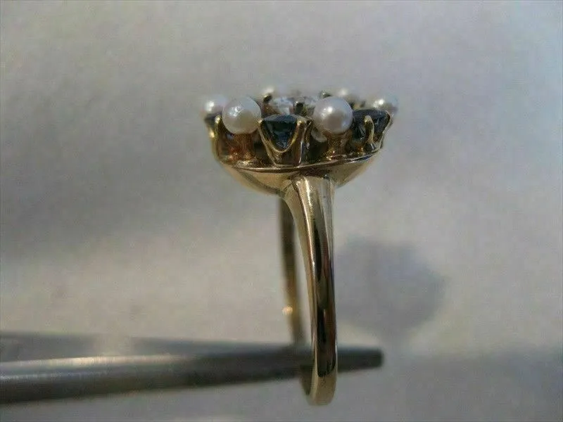 ANTIQUE 1.50CT OLD MINE DIAMOND AAA SAPPHIRE & PEARL 14K YELLOW GOLD 3D RING 815