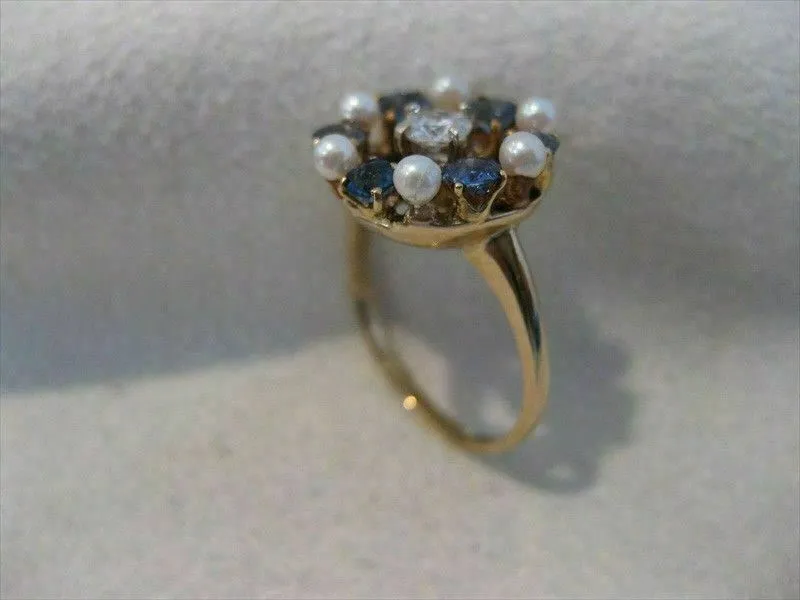 ANTIQUE 1.50CT OLD MINE DIAMOND AAA SAPPHIRE & PEARL 14K YELLOW GOLD 3D RING 815