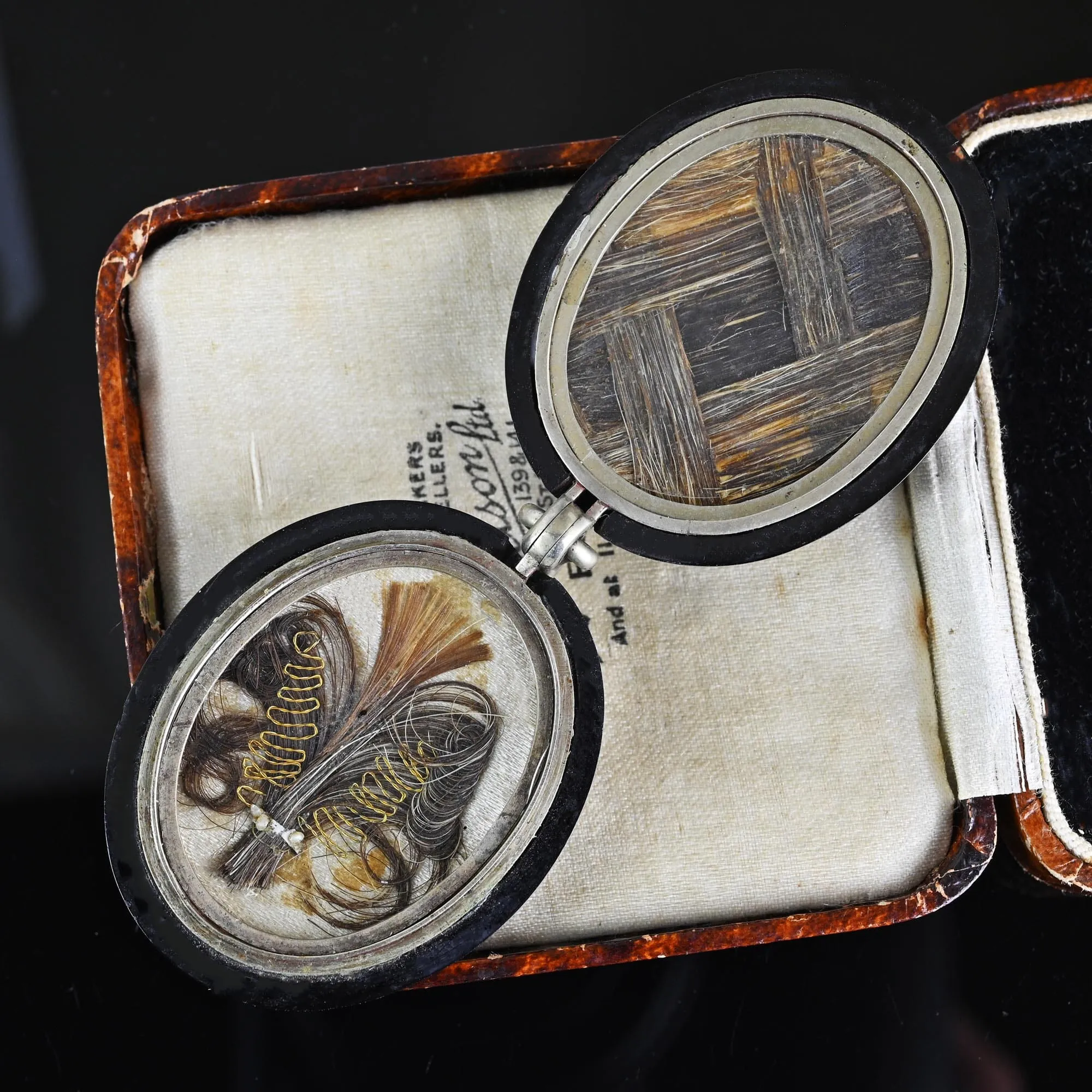 Antique Bulls Eye Banded Agate Whitby Jet Locket
