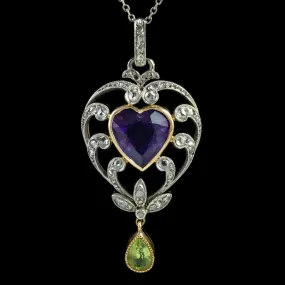 Antique Suffragette Heart Pendant Necklace Platinum 18Ct Gold Edwardian Circa 1910