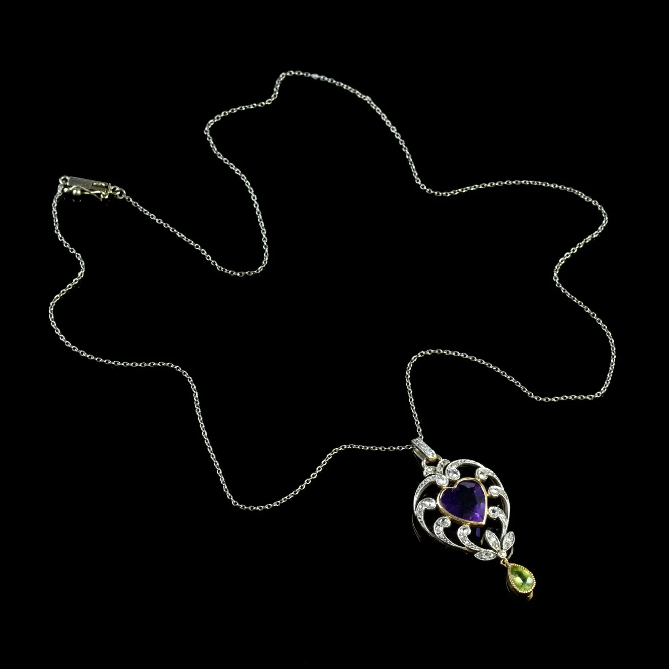 Antique Suffragette Heart Pendant Necklace Platinum 18Ct Gold Edwardian Circa 1910