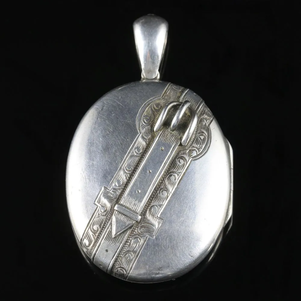 Antique Victorian Buckle Locket Silver Circa 1870