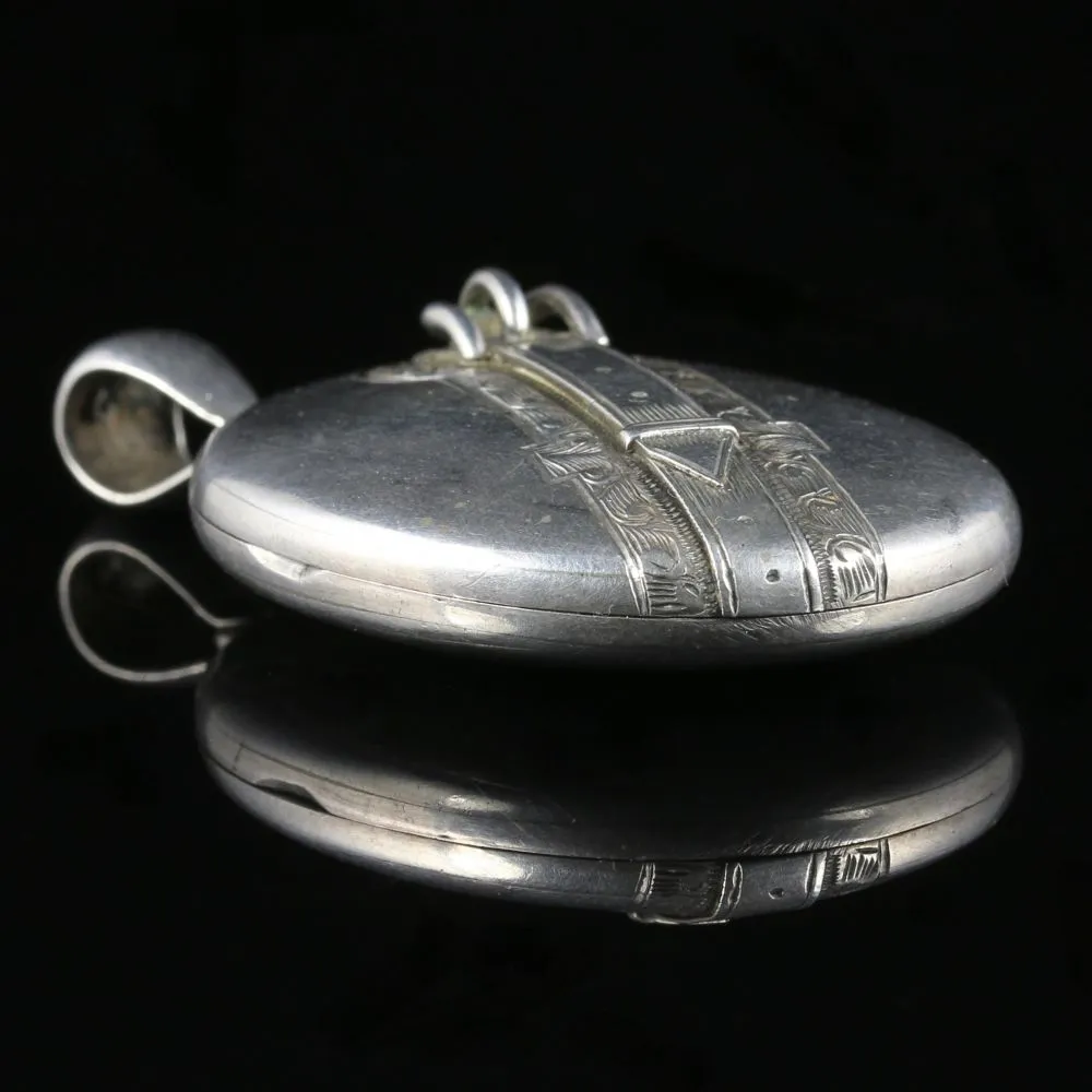 Antique Victorian Buckle Locket Silver Circa 1870