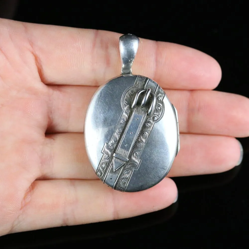 Antique Victorian Buckle Locket Silver Circa 1870