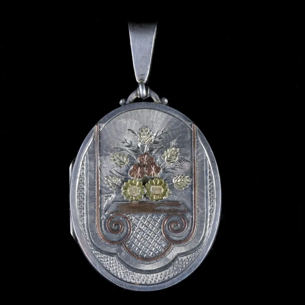 Antique Victorian Motifs Silver Locket Dated Birmingham 1882