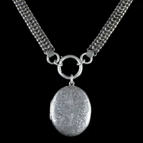 Antique Victorian Sterling Silver Locket Collar Circa 1900