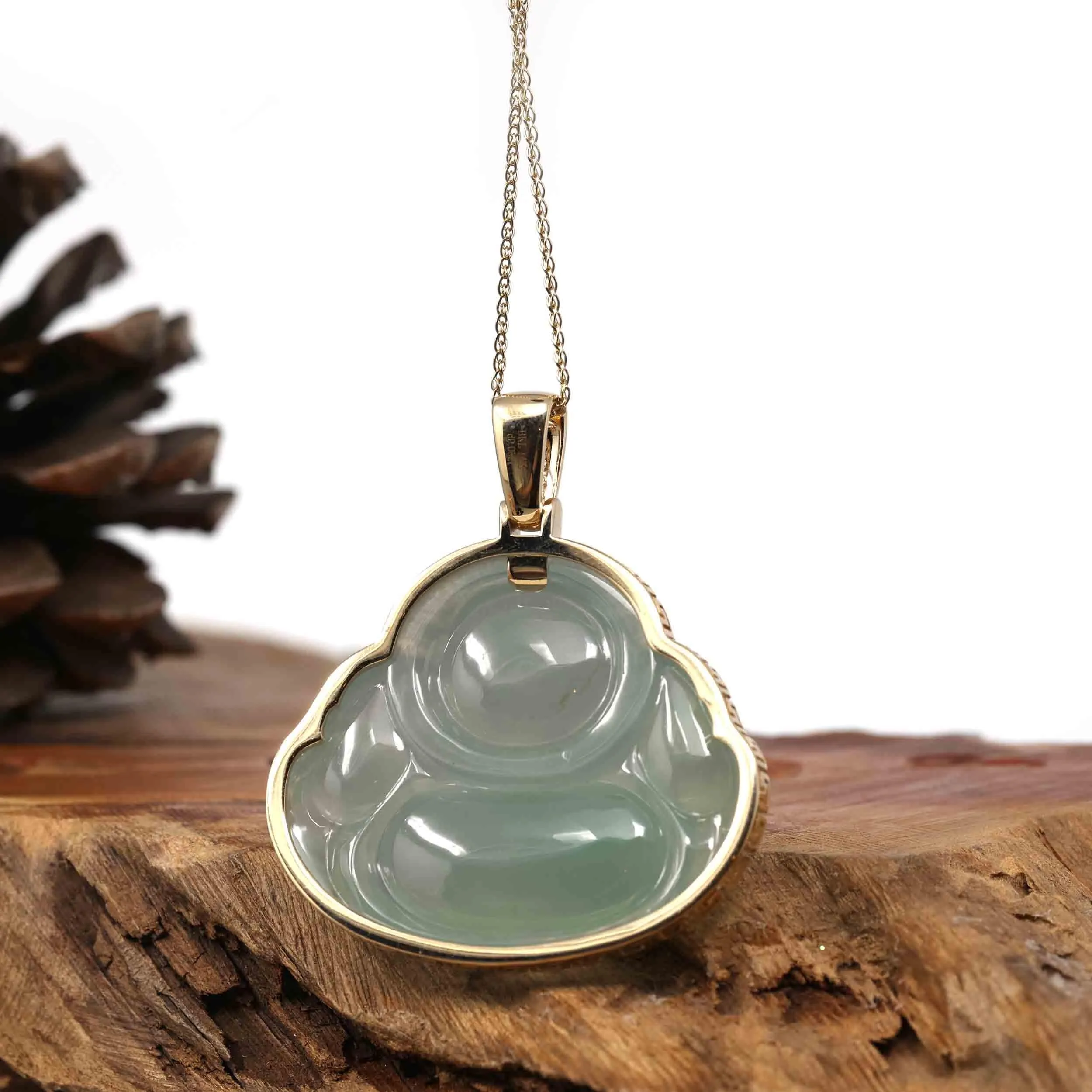 Baikalla 18K Rose Gold Genuine Burmese Ice Jadeite Jade Buddha Pendant with Diamonds