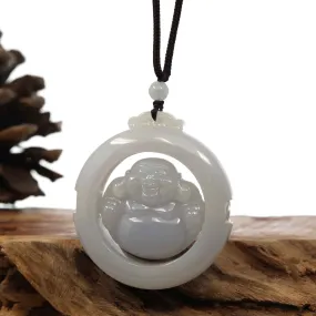 Baikalla Genuine Burmese Jadeite Jade Happy Buddha Pendant Necklace