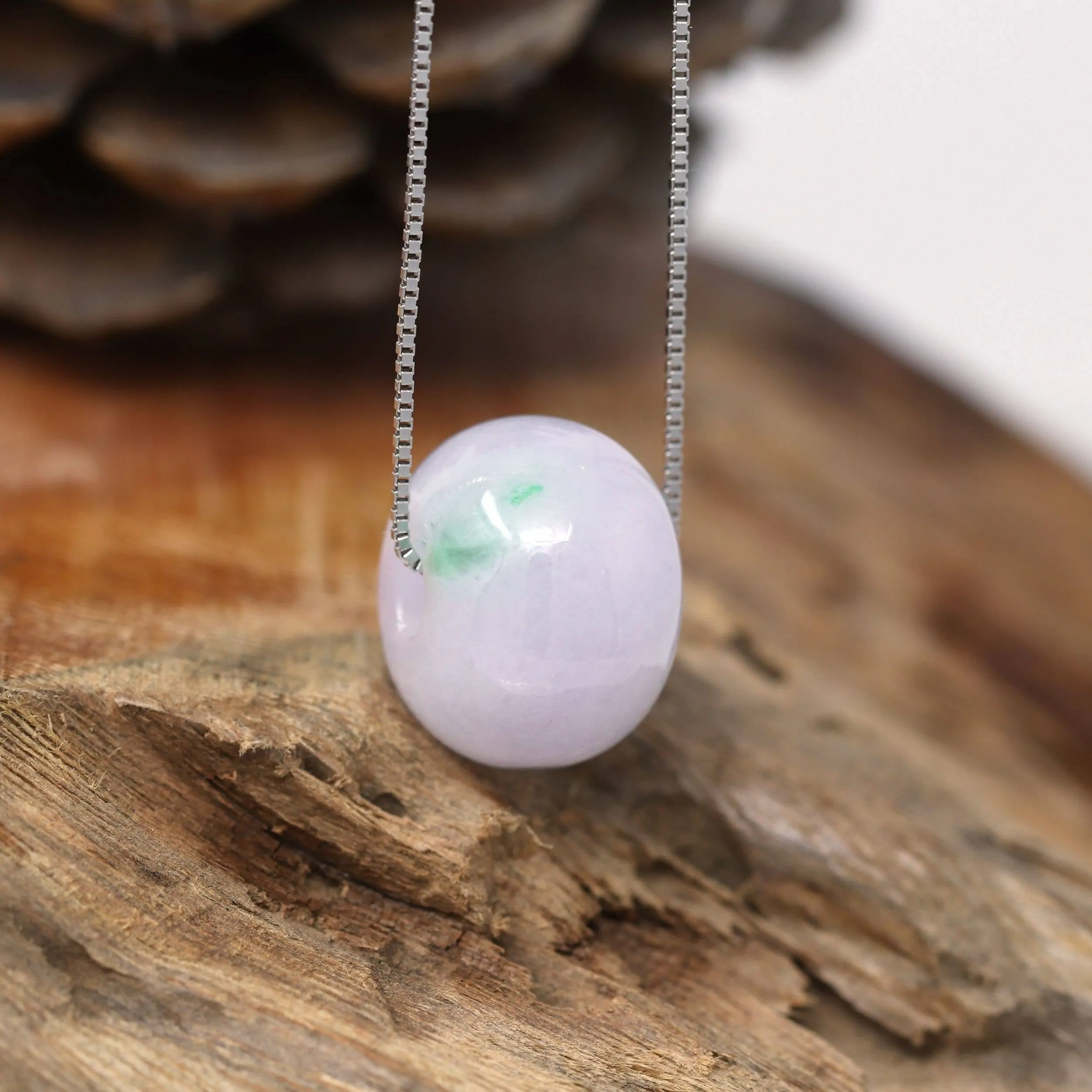 Baikalla™ "Good Luck Button" Necklace Real Lavender Jade Lucky KouKou Pendant Necklace