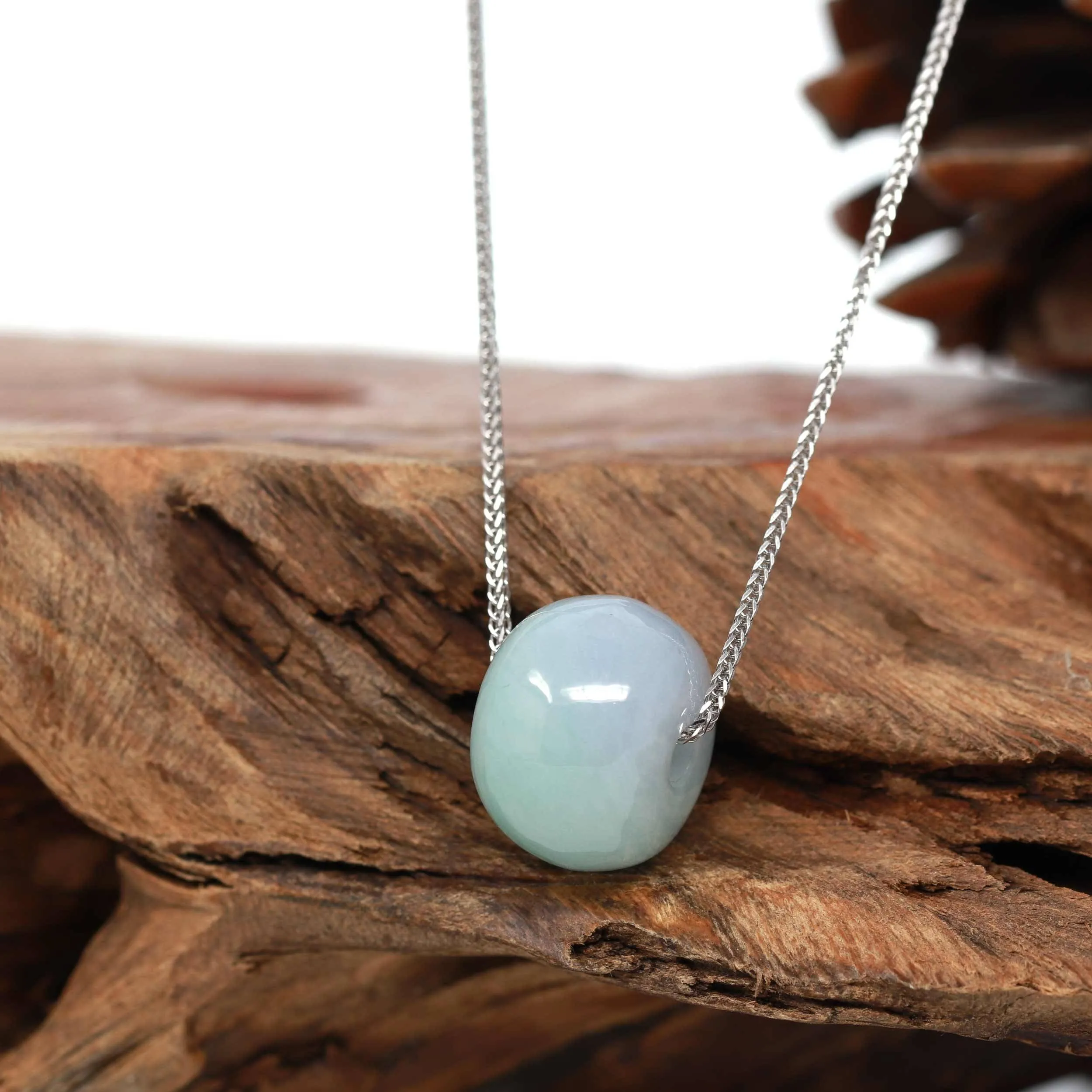 Baikalla™ "Good Luck Button" Necklace Real Light Green Jade Lucky TongTong Pendant Necklace