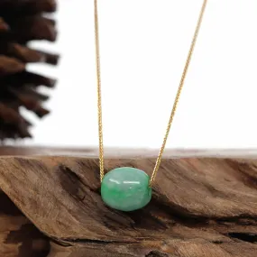 Baikalla™ "Good Luck Button" Necklace Rich Forest Green Jade Lucky TongTong Pendant Necklace
