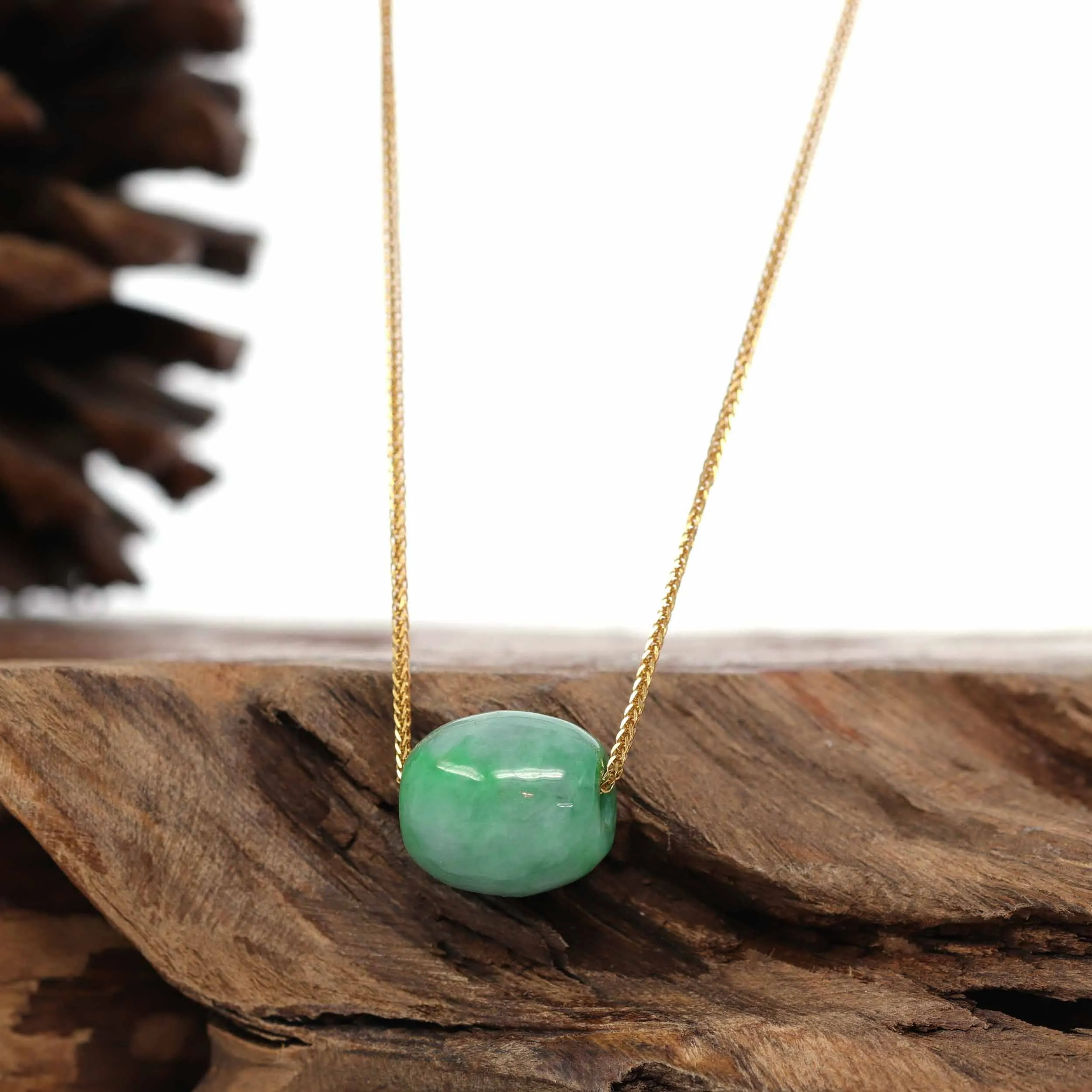 Baikalla™ "Good Luck Button" Necklace Rich Forest Green Jade Lucky TongTong Pendant Necklace