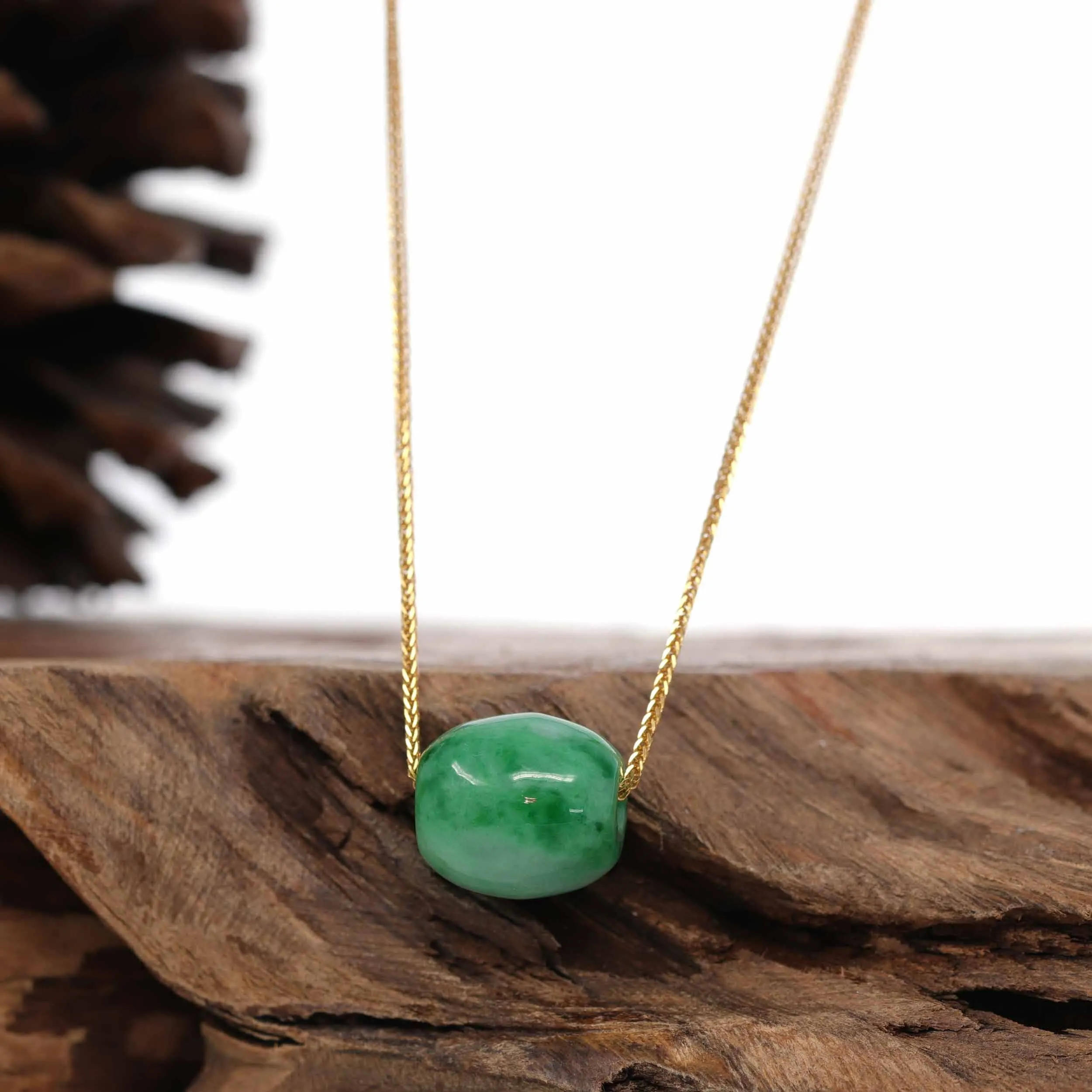 Baikalla™ "Good Luck Button" Necklace Rich Forest Green Jade Lucky TongTong Pendant Necklace