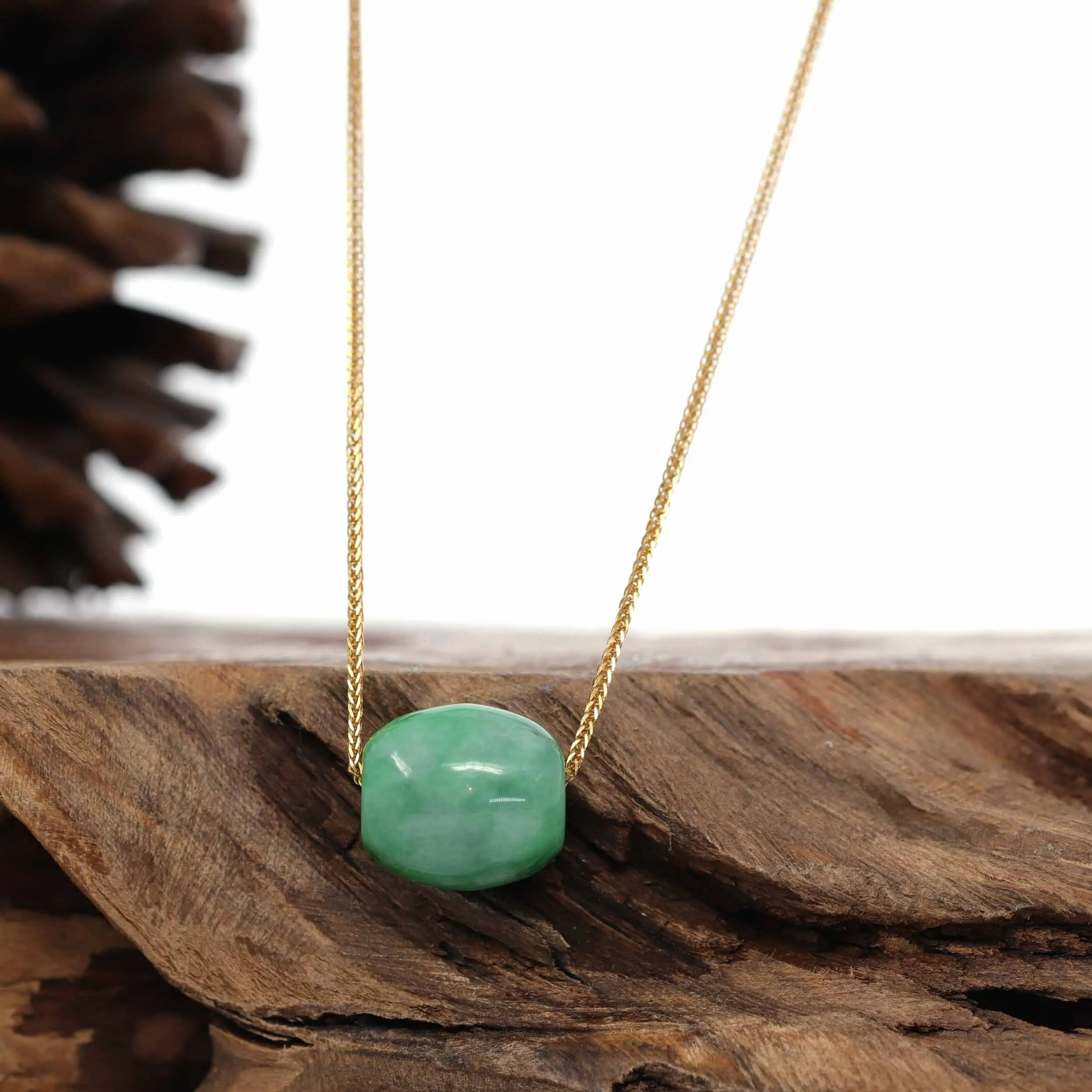 Baikalla™ "Good Luck Button" Necklace Rich Forest Green Jade Lucky TongTong Pendant Necklace
