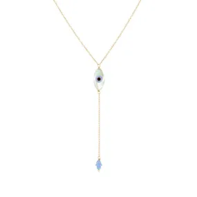bara boheme | Lariat "OVAL EYE & TINY HAND" Opal Necklace