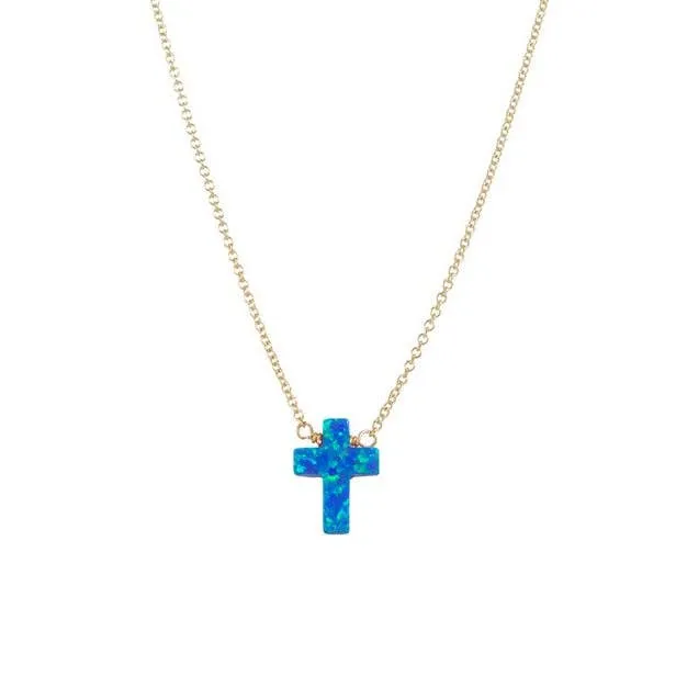 bara boheme - "CROSS" Opal Necklace - Small: Bubble gum / 14KG FILLED