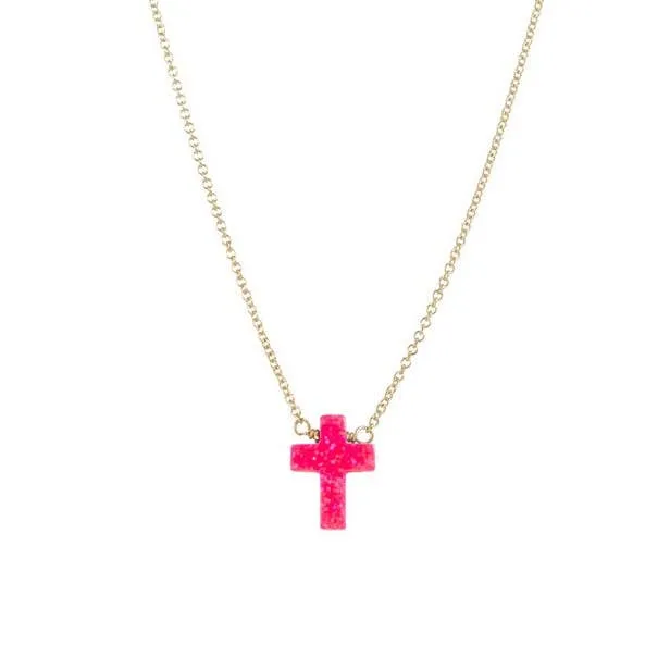 bara boheme - "CROSS" Opal Necklace - Small: Bubble gum / 14KG FILLED