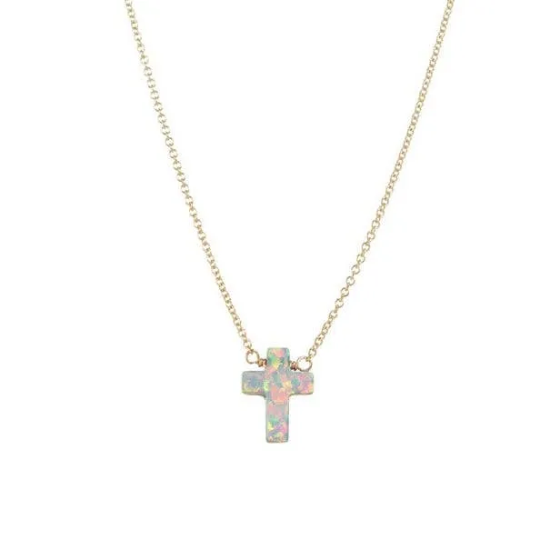 bara boheme - "CROSS" Opal Necklace - Small: Bubble gum / 14KG FILLED