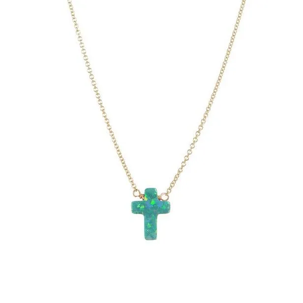 bara boheme - "CROSS" Opal Necklace - Small: Bubble gum / 14KG FILLED