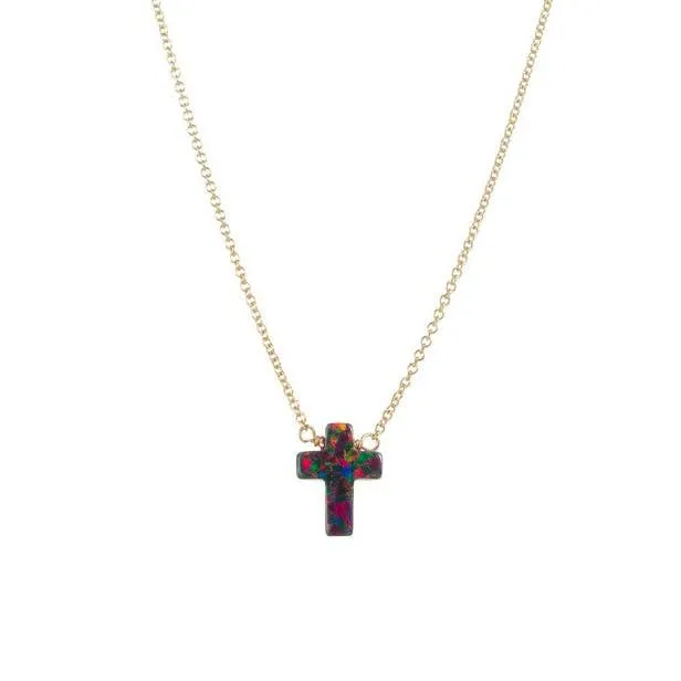 bara boheme - "CROSS" Opal Necklace - Small: Bubble gum / 14KG FILLED