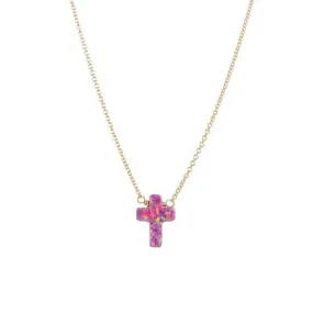 bara boheme - "CROSS" Opal Necklace - Small: Bubble gum / 14KG FILLED