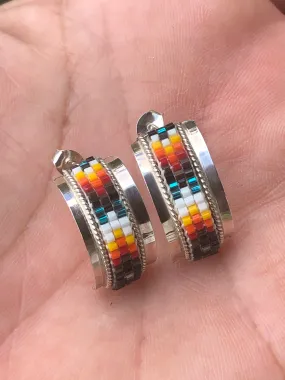 Beaded sterling Silver Navajo half ring studs