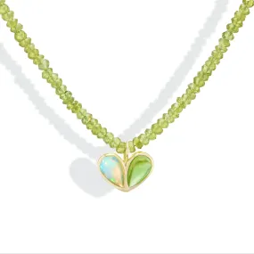 Beaded Sweetheart Necklace Ethiopian Opal & Peridot