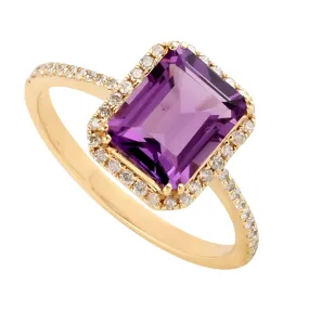 Beautiful Emerald Cut Amethyst Diamond Cocktail Ring In 18k Yellow Gold