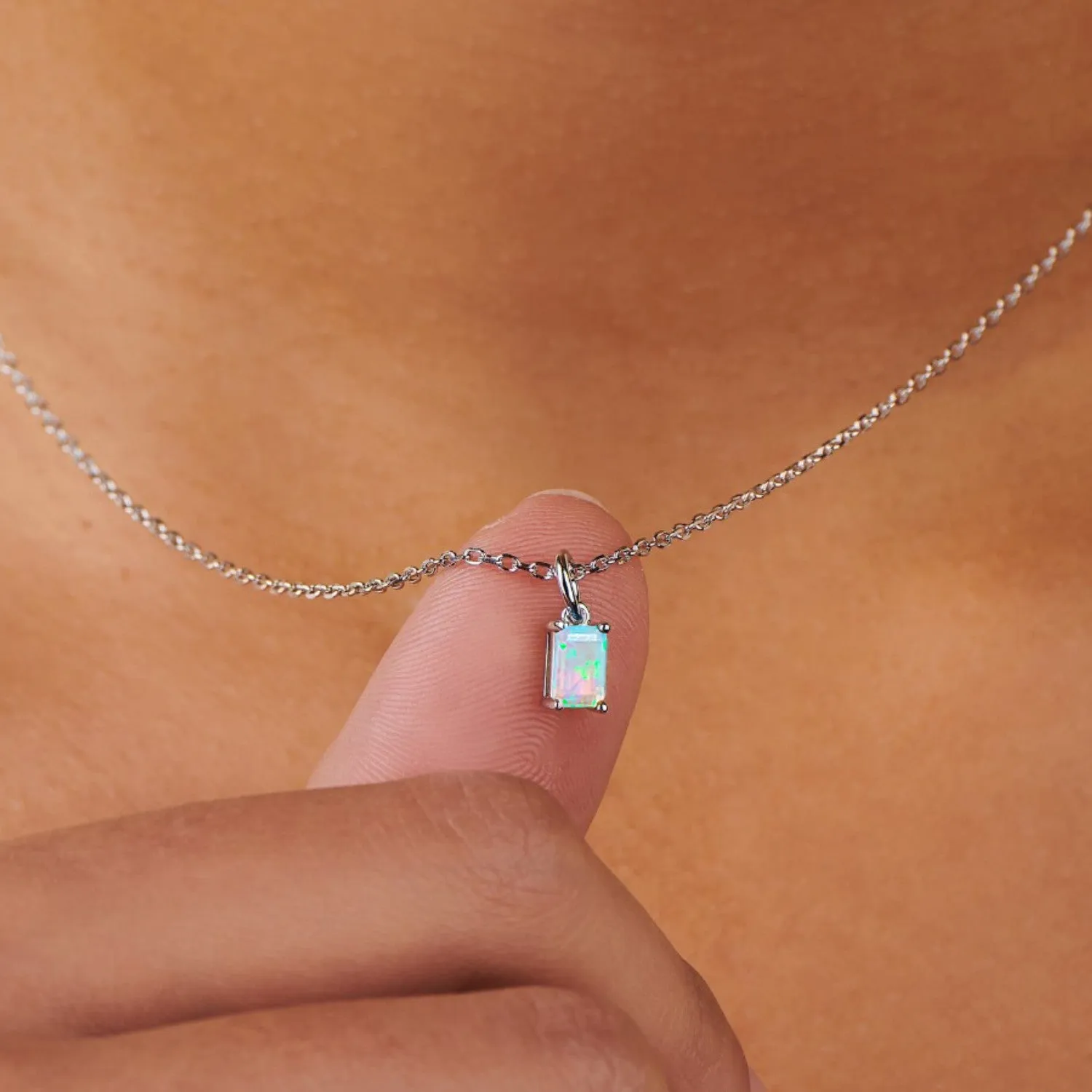 Birthstone Opal Silver Necklace - October by Little Sky Stone