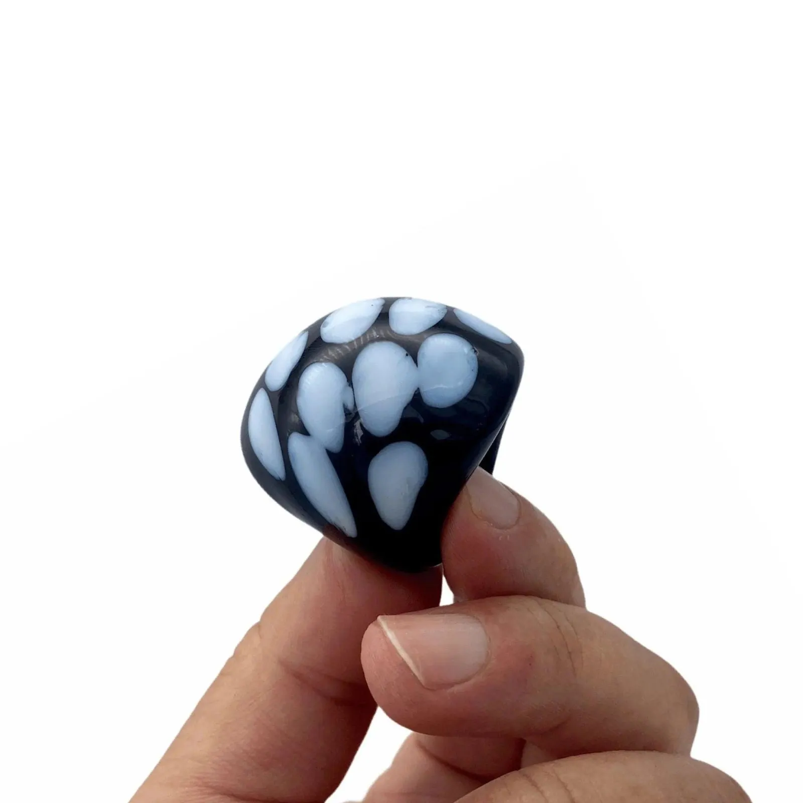 Black and White Glass Dome Cocktail Ring