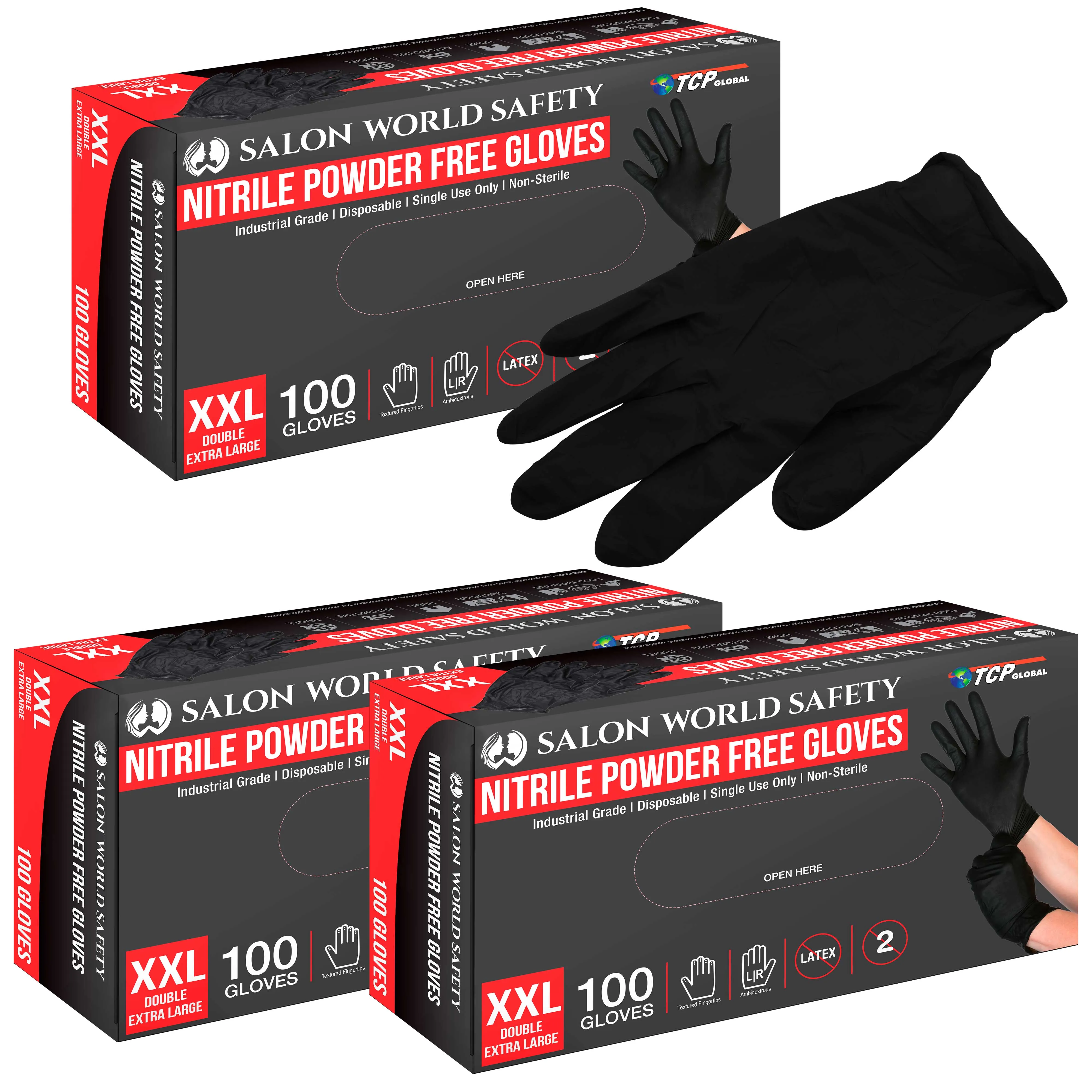Black Nitrile Disposable Gloves, 3 Boxes of 100 - XX-Large, 4 Mil Thick - Latex and Powder Free, Textured Tips, Food Safe, Extra-Strong Protection