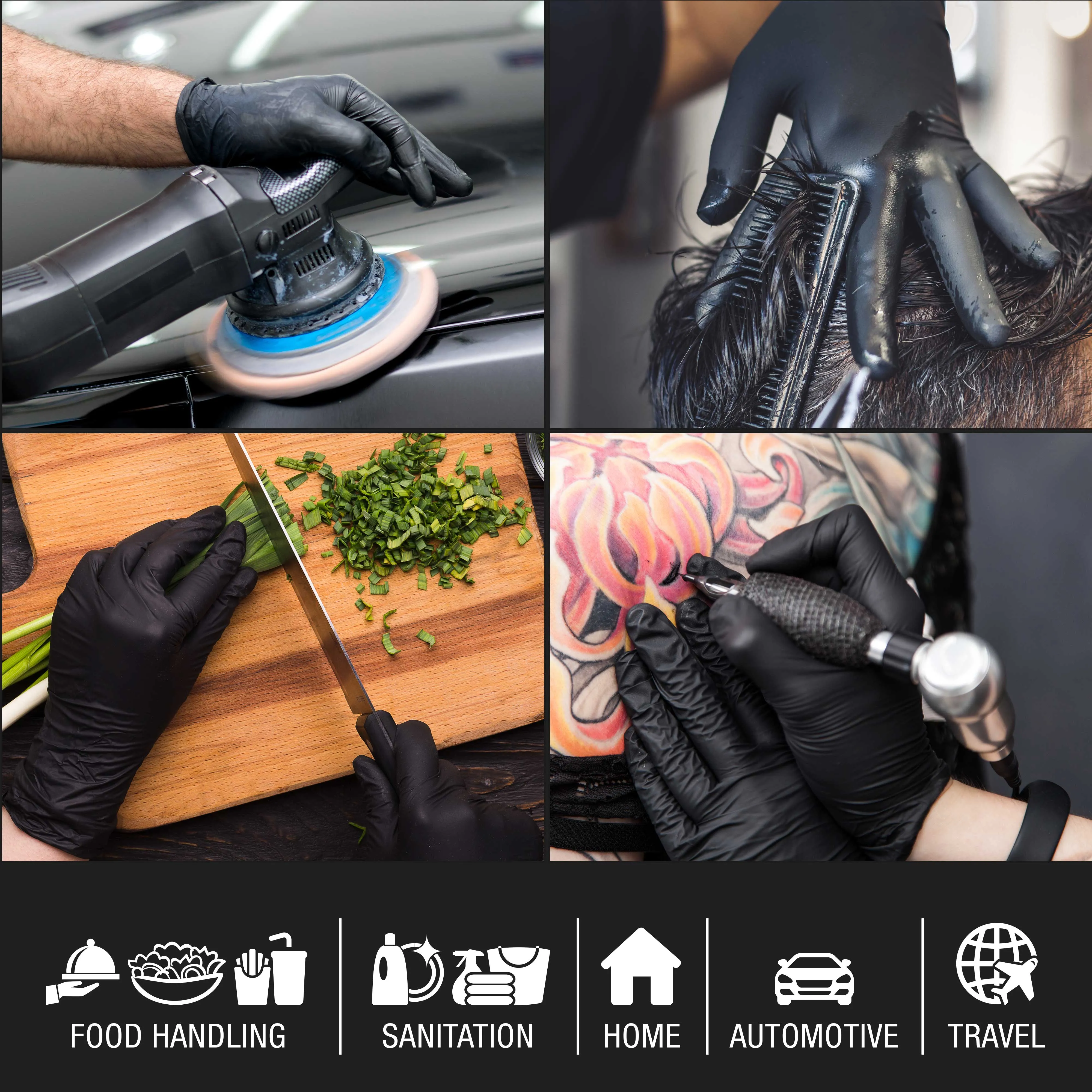 Black Nitrile Disposable Gloves, 3 Boxes of 100 - XX-Large, 4 Mil Thick - Latex and Powder Free, Textured Tips, Food Safe, Extra-Strong Protection