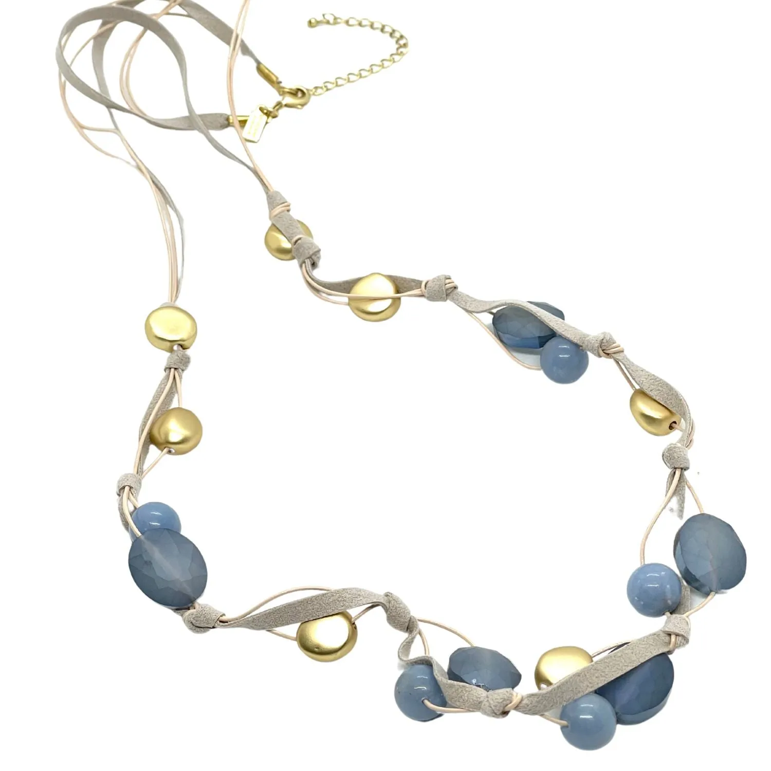 Blue Jade and Matte Blue Crystal Long Necklace