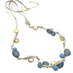 Blue Jade and Matte Blue Crystal Long Necklace
