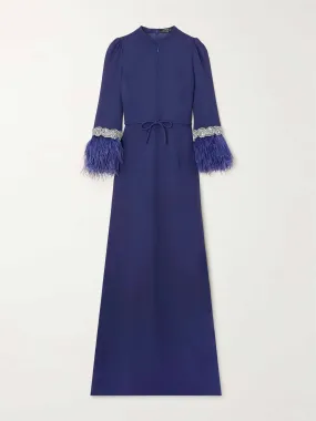 Blue maxi dress with feathers