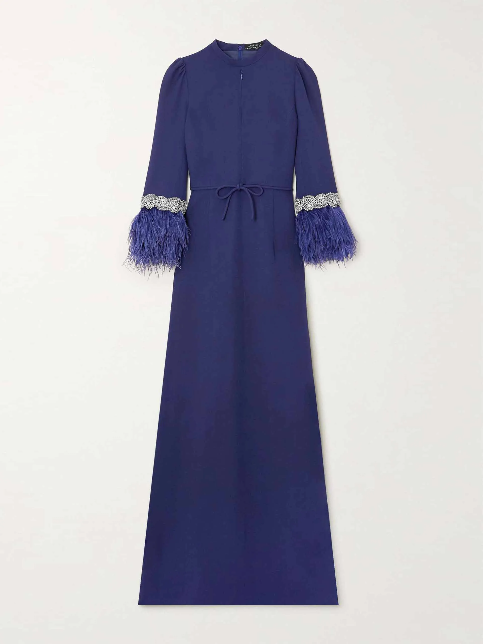 Blue maxi dress with feathers