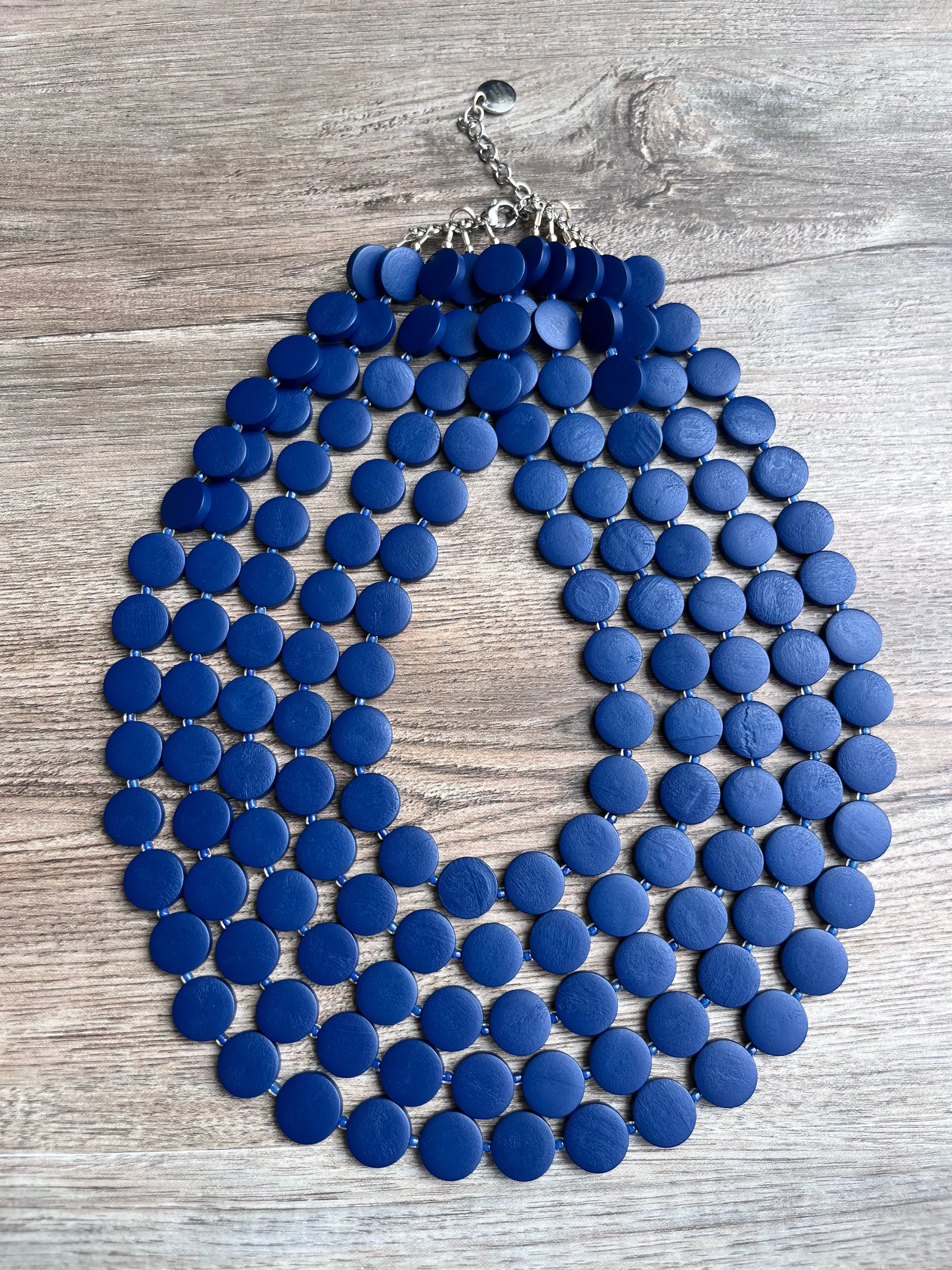 Blue Wood Bead Multi Strand Chunky Statement Necklace - Charlotte