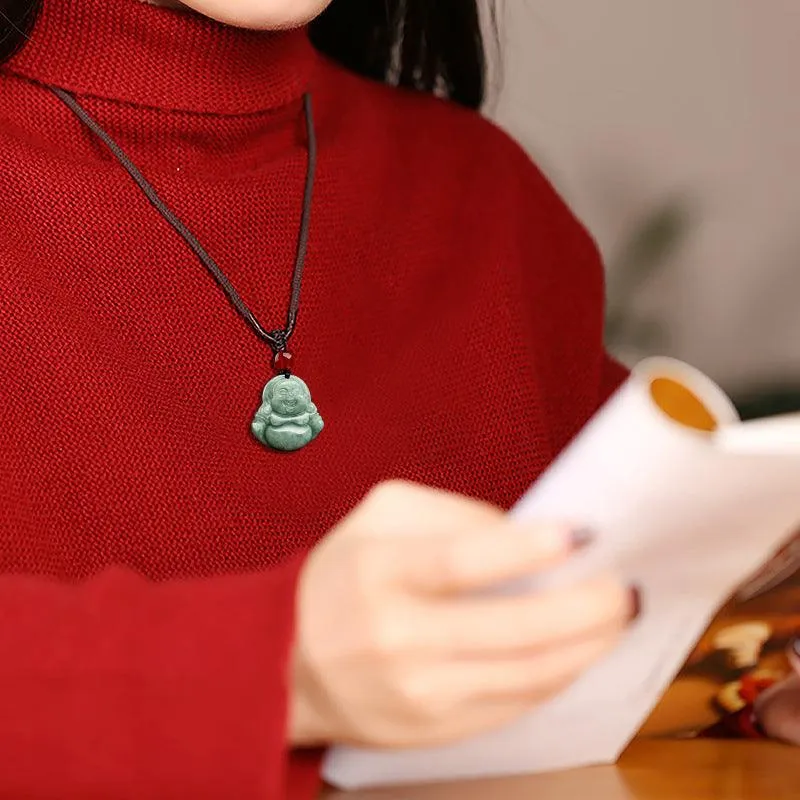 Buddhisttemple Natural Jade Laughing Buddha Necklace