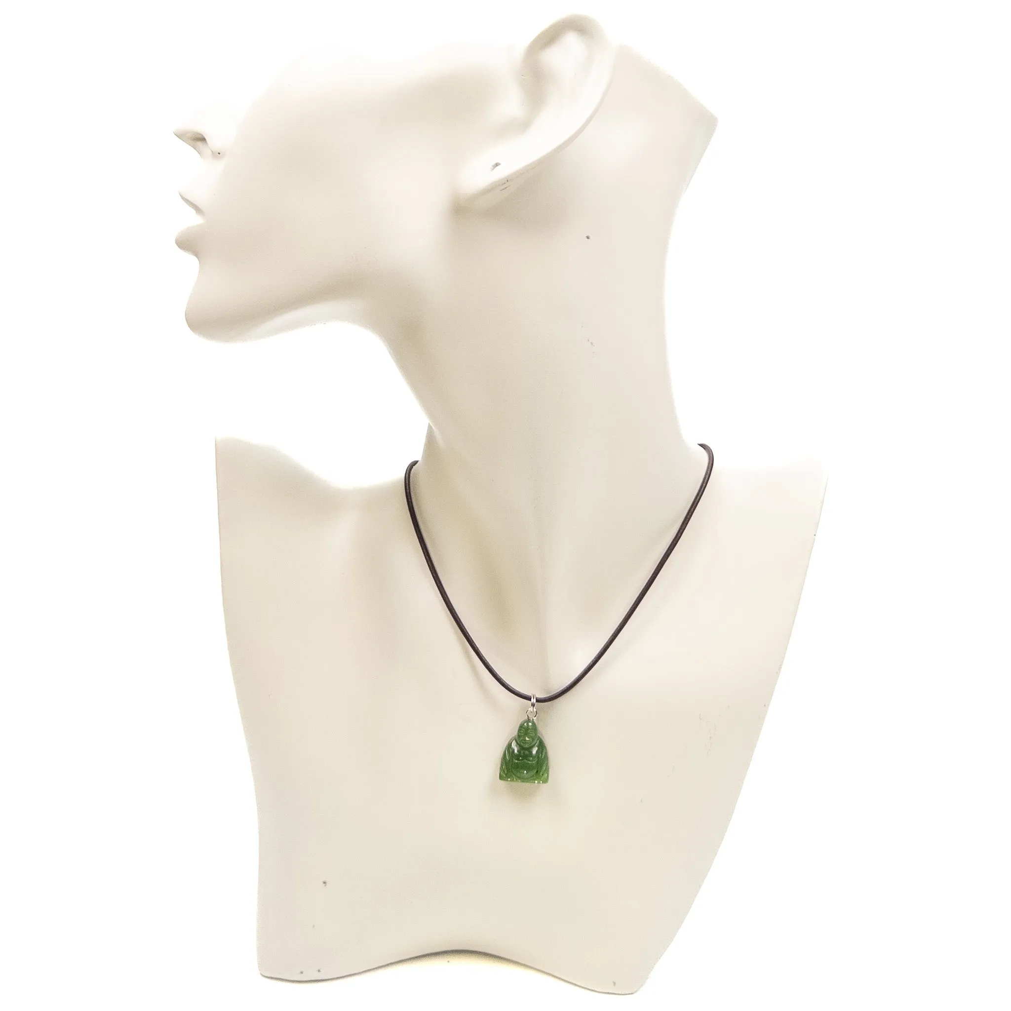 Canadian Jade Carved Buddha Lucky Charm with Silver Tone Bail - 1 pc.