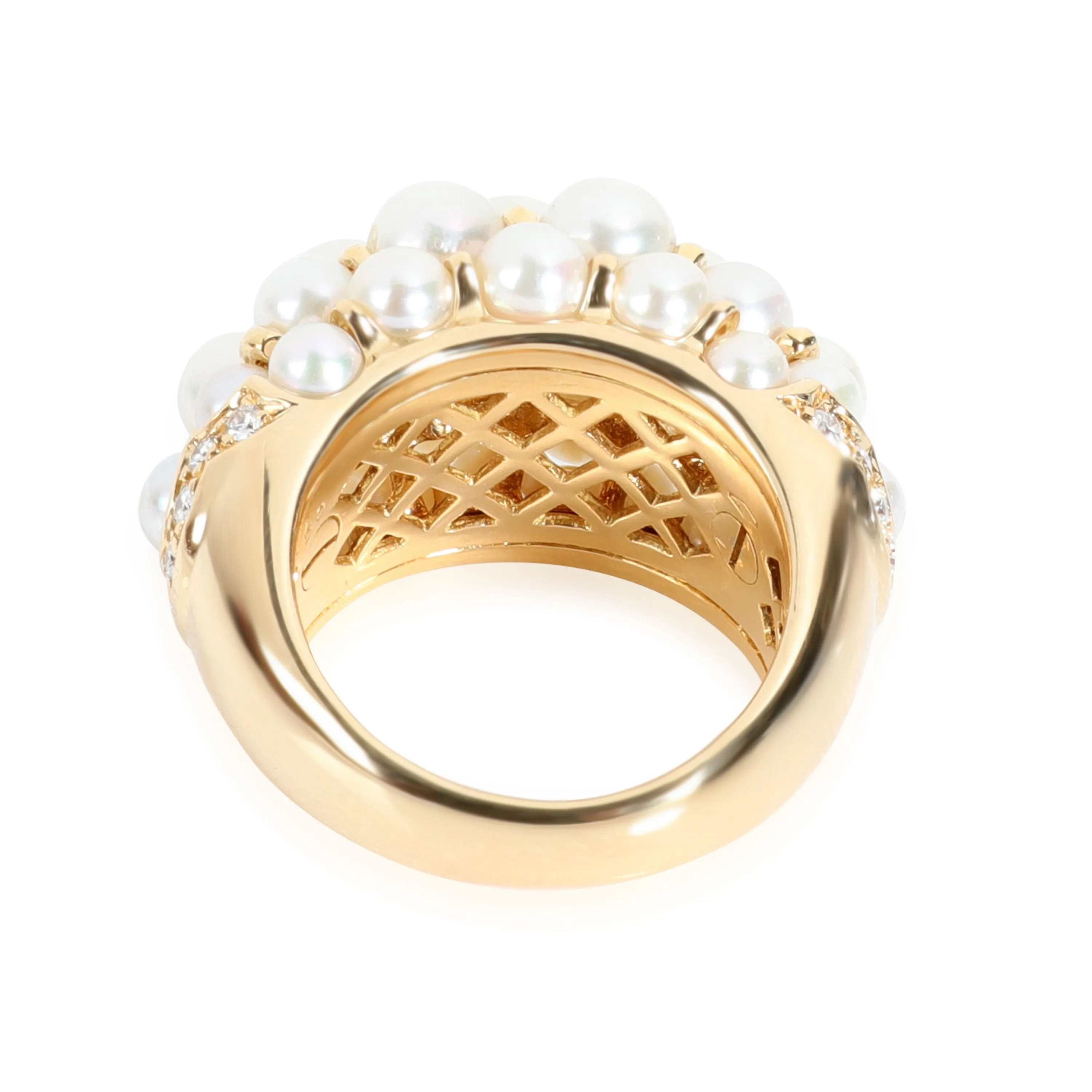 Cartier Pearl & Diamond Domed Cocktail Ring in 18K Yellow Gold 0.35 CTW