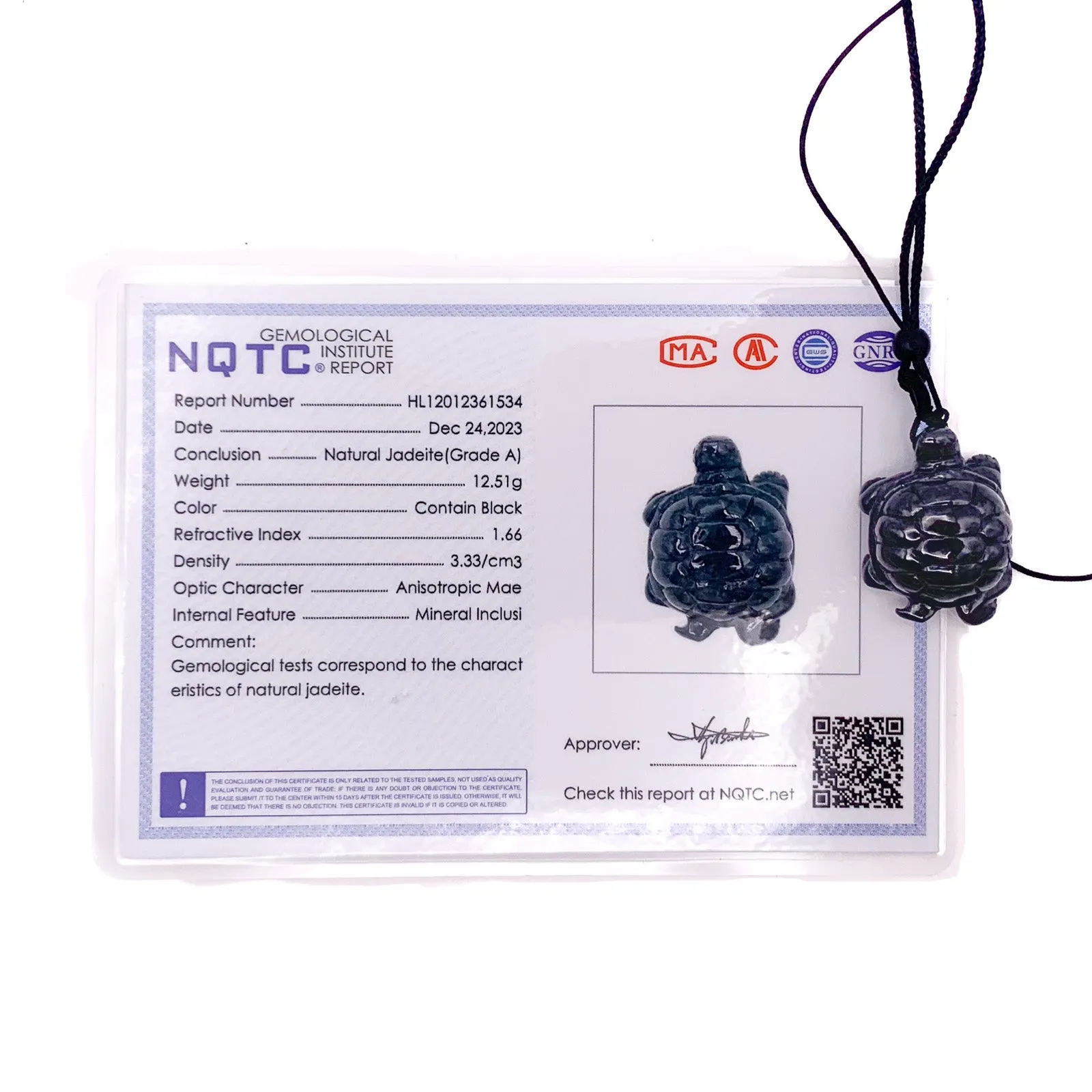 Certified Black Burma Natural A Jade Jadeite Pendant Turtle Necklace