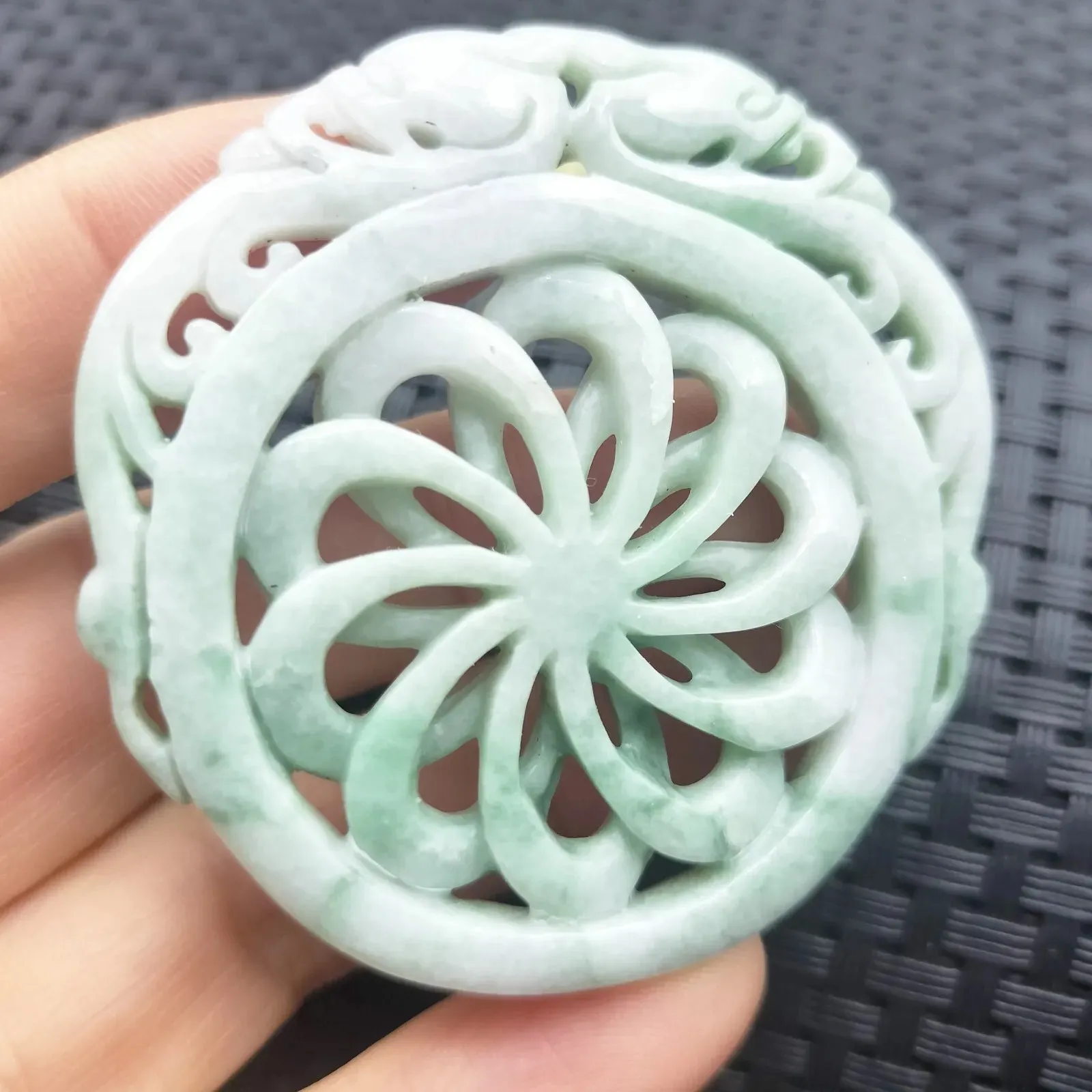 Certified Green Lavender Natural A Jadeite Dragon Pi Xiu Circle Knotted Pendant Necklace