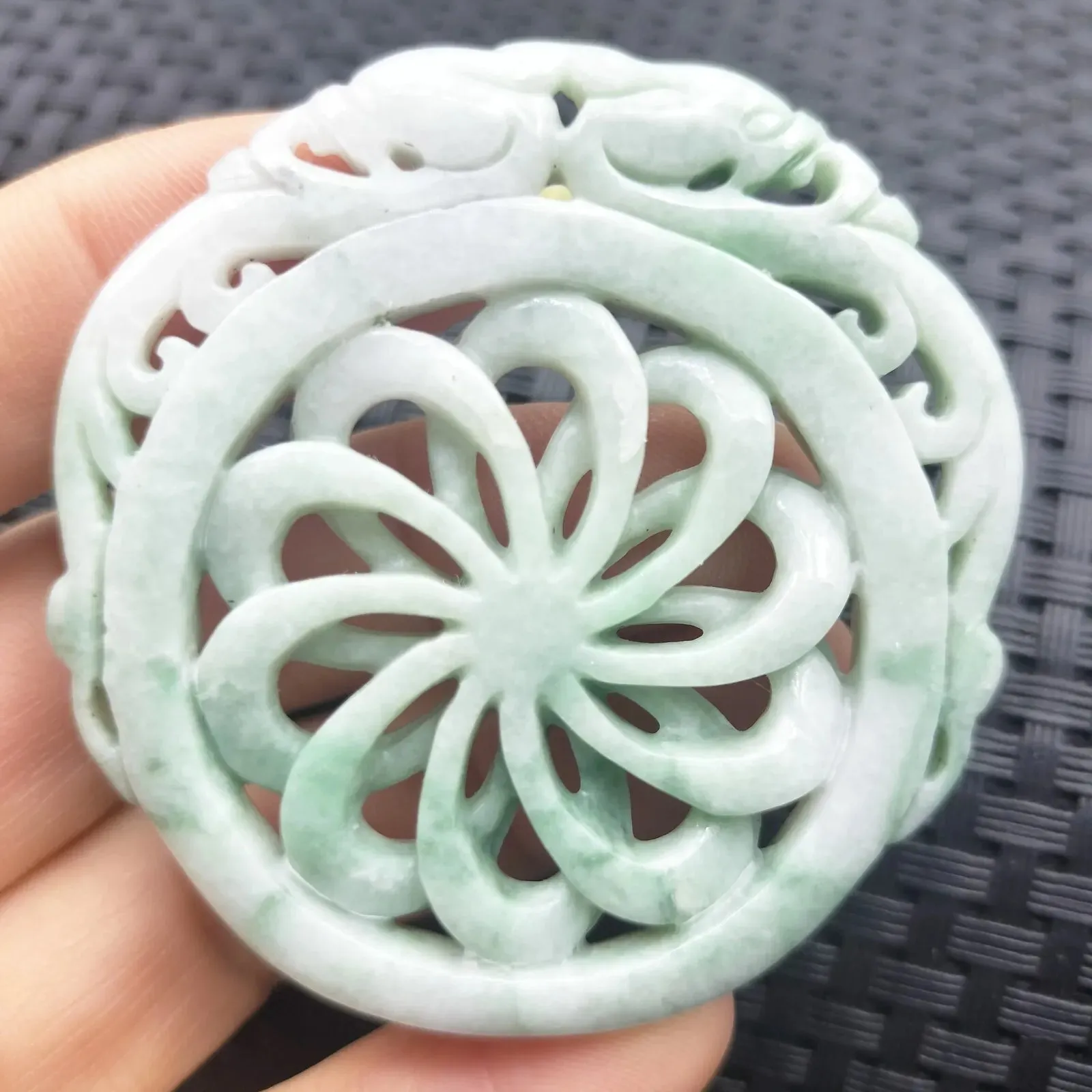 Certified Green Lavender Natural A Jadeite Dragon Pi Xiu Circle Knotted Pendant Necklace