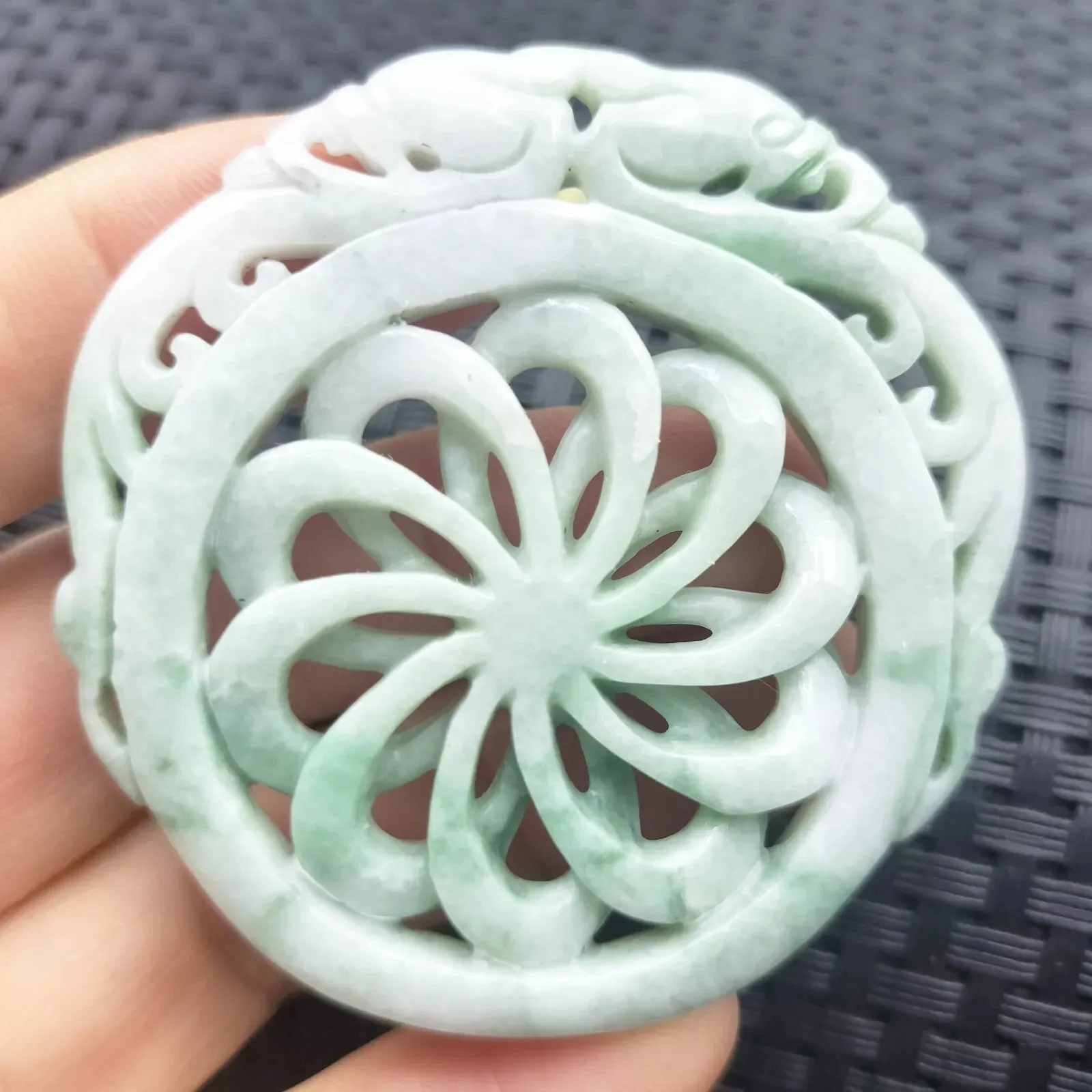 Certified Green Lavender Natural A Jadeite Dragon Pi Xiu Circle Knotted Pendant Necklace