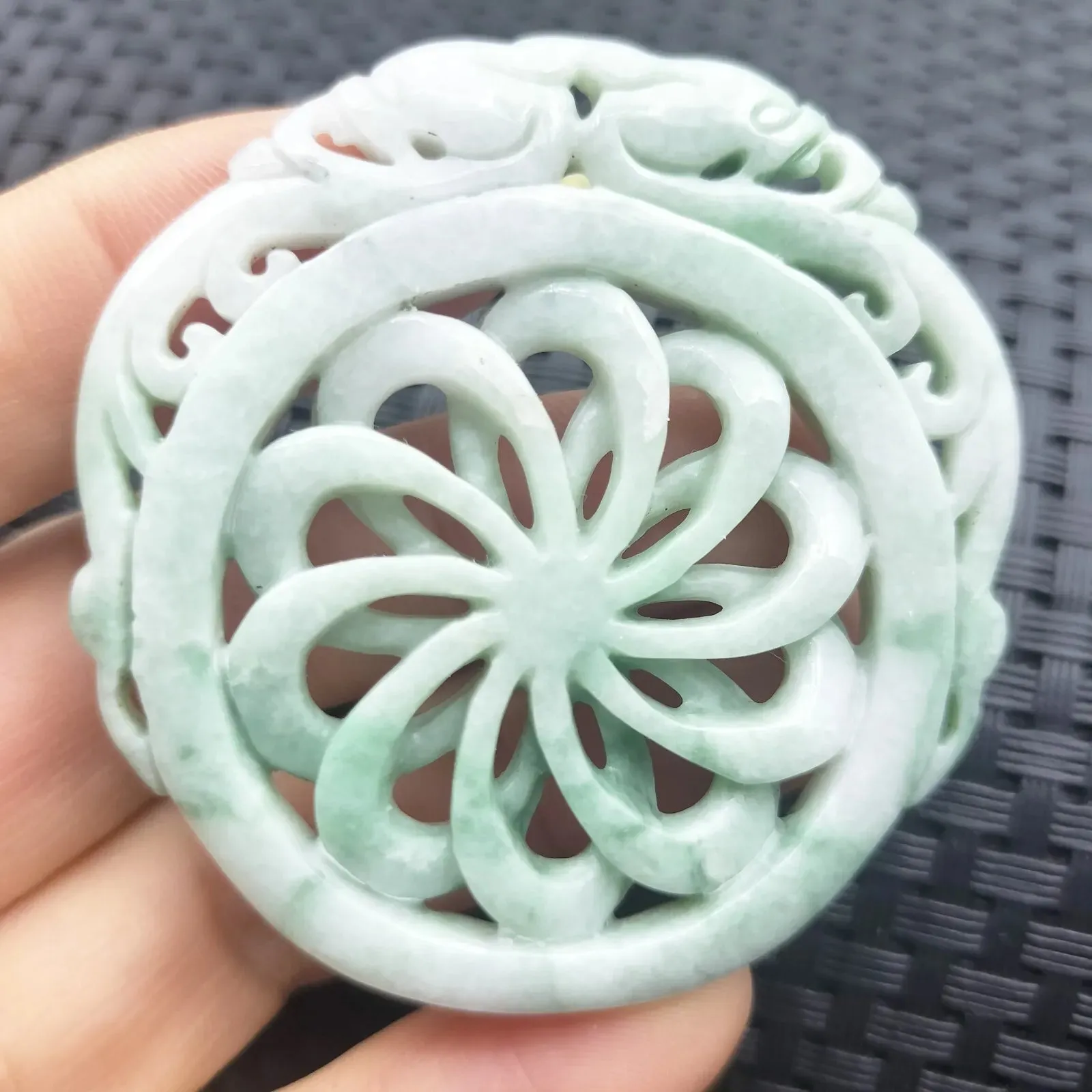 Certified Green Lavender Natural A Jadeite Dragon Pi Xiu Circle Knotted Pendant Necklace