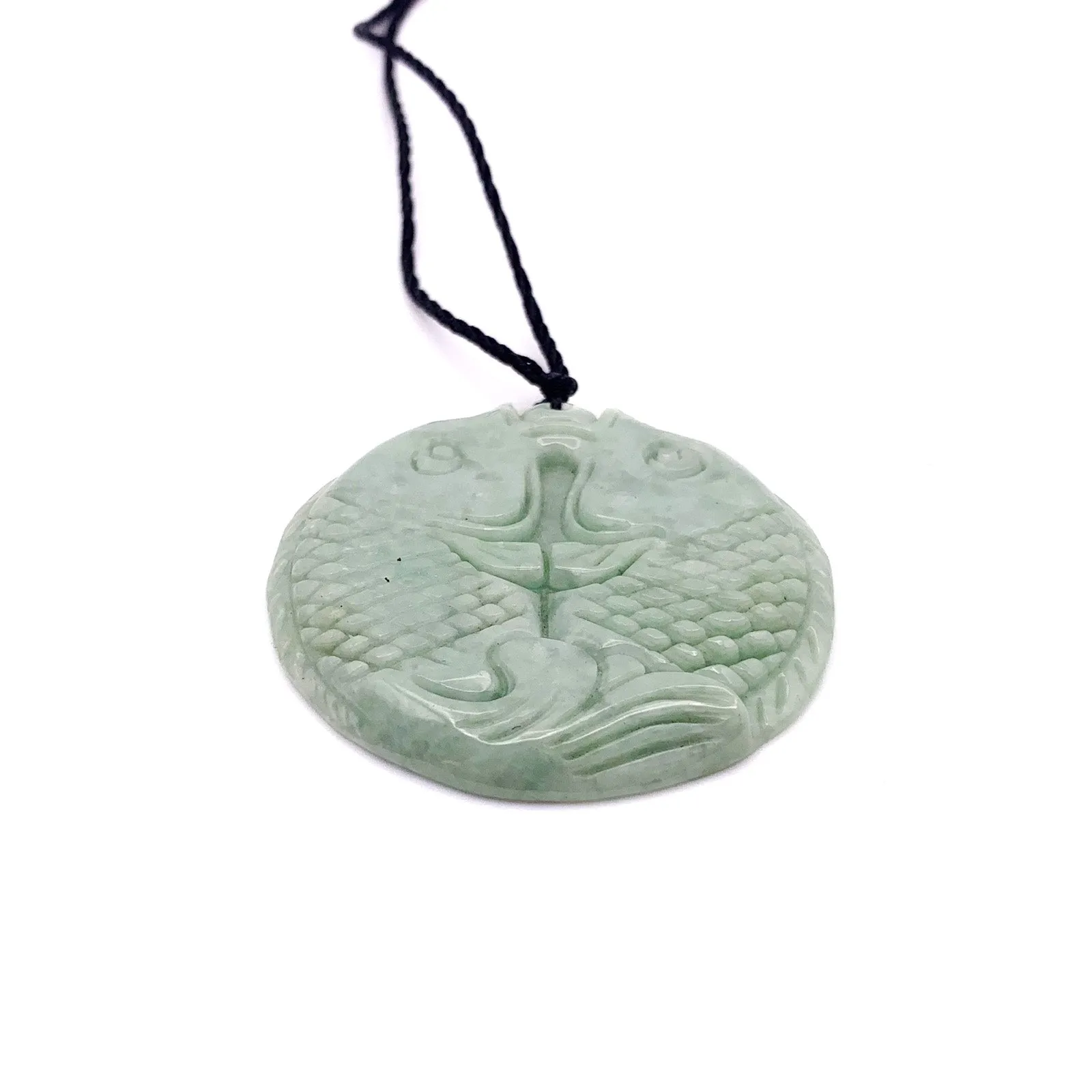 Certified Green Natural Type A Jade Jadeite Carved Double Fish Bead Pendant Necklace