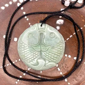 Certified Green Natural Type A Jade Jadeite Carved Double Fish Bead Pendant Necklace